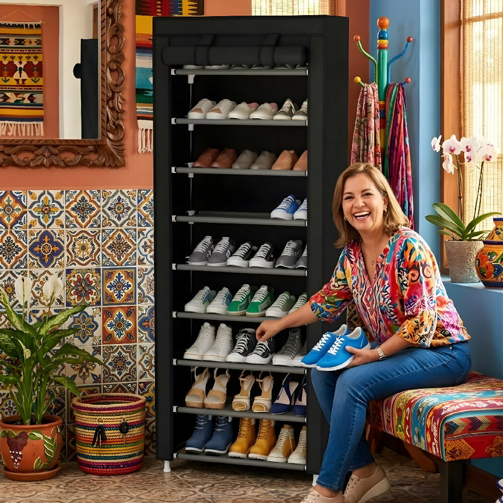 Zapatero Organizador De 9 Niveles Gran Capacidad Para 27 Pares Estante De Calzado Vertical Negro