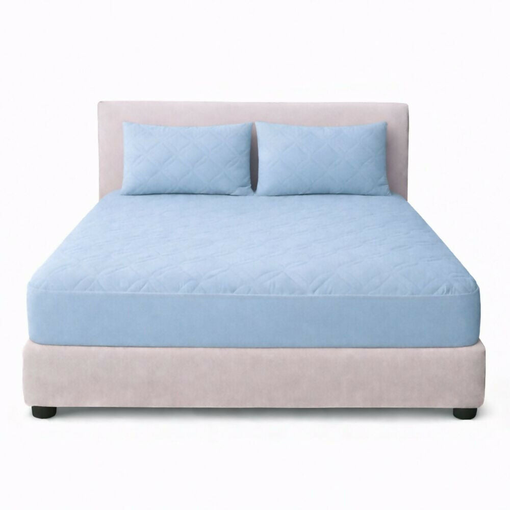 Combo protector colchon king acolchado celeste 200x200cm