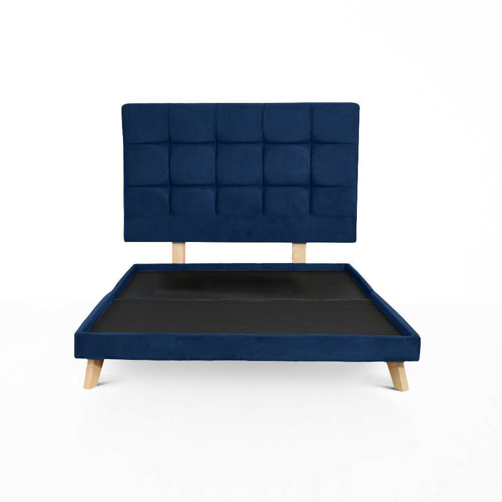 Set Cabecero Capitoneado Brend y Base cama Doble Azul