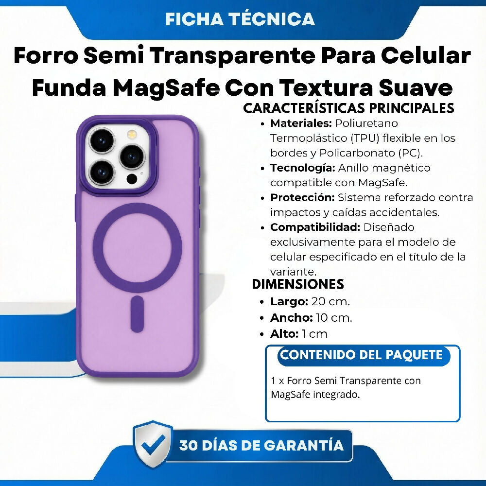 Forro Semi Transparente Para Celular Funda MagSafe Con Textura Suave Iphone 16 Pro Max Morado