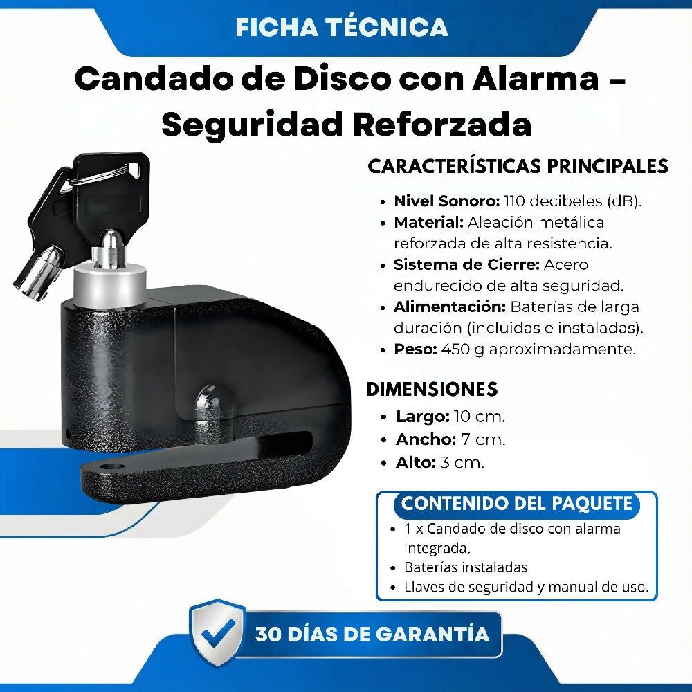 Candado Moto Disco Con Alarma Para Moto + Llaves