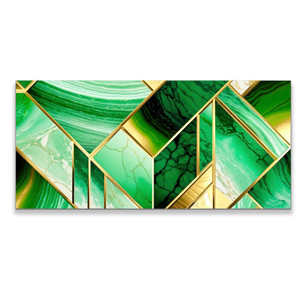 Lienzo Cuadro Decorativo Abstracto Verde y Dorado 118x55cm