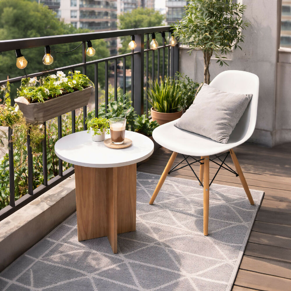Mesa Auxiliar Lenon, Madera Natural y Blanco