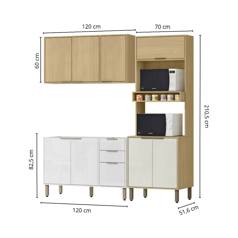 Cocina 190 cm Maui 9 Puertas 2 Cajones - Almendra/Blanco Apagado