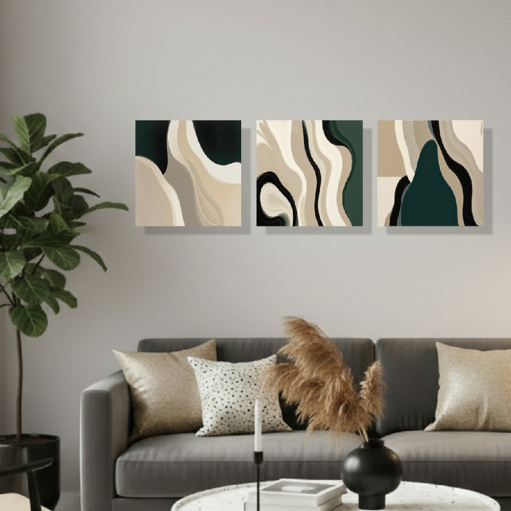 Lienzo Canvas Tríptico Curvas en la Tierra Set X3 34x34cm c/u