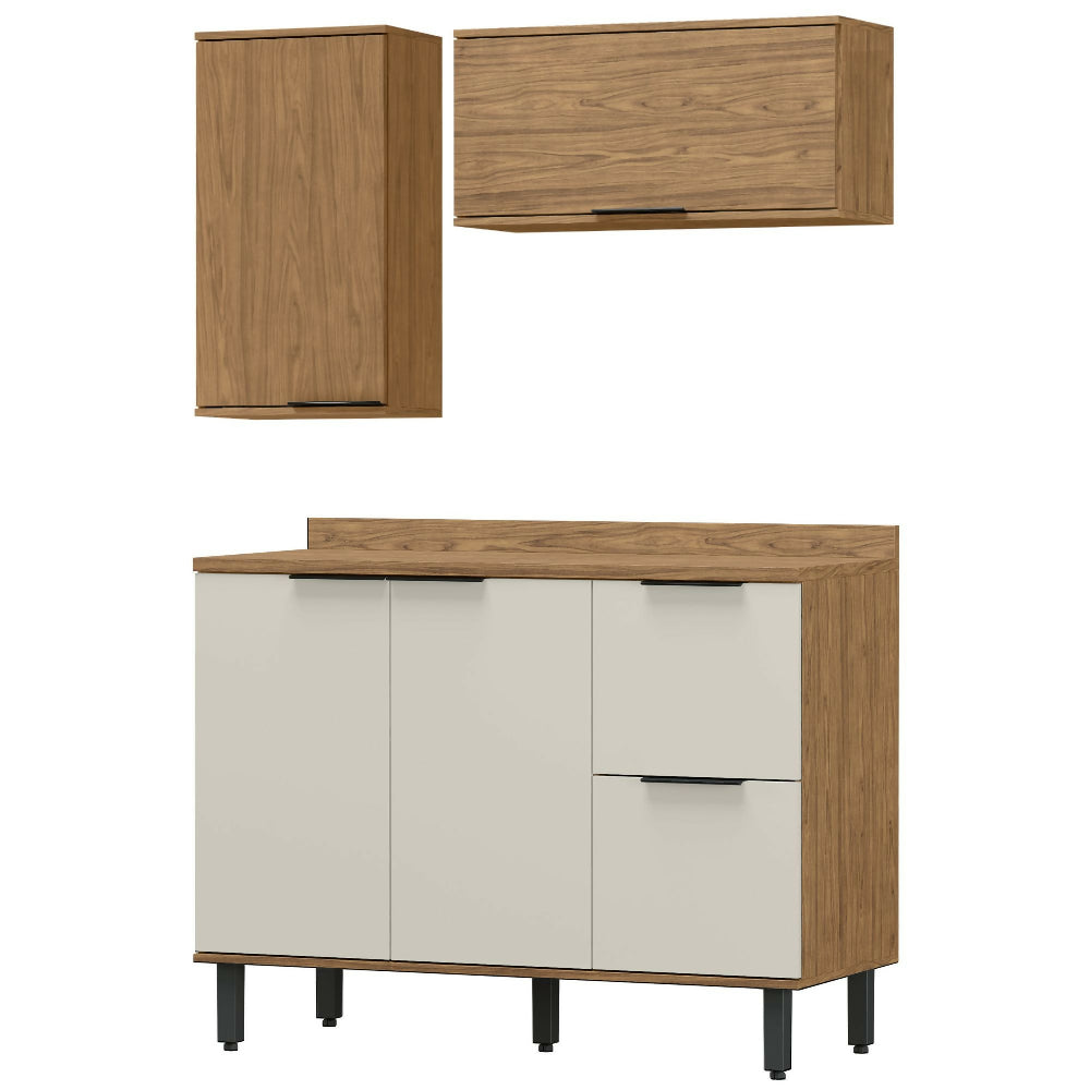 Cocina 120 cm Tahití 4 Puertas 2 Cajones - Natural/Blanco Apagado