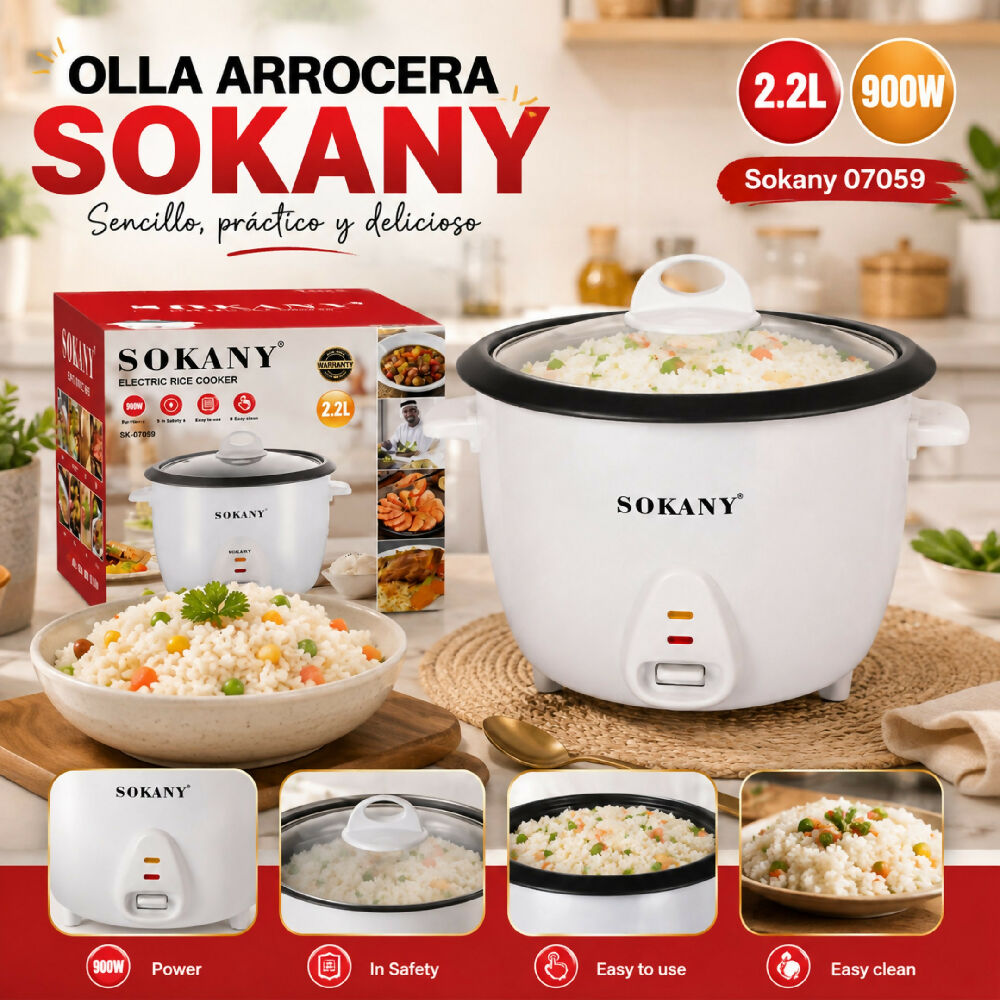 Olla Arrocera Sokany SK-07059 Con Tapa Para Cocinar Arroz Y Alimentos Al Vapor