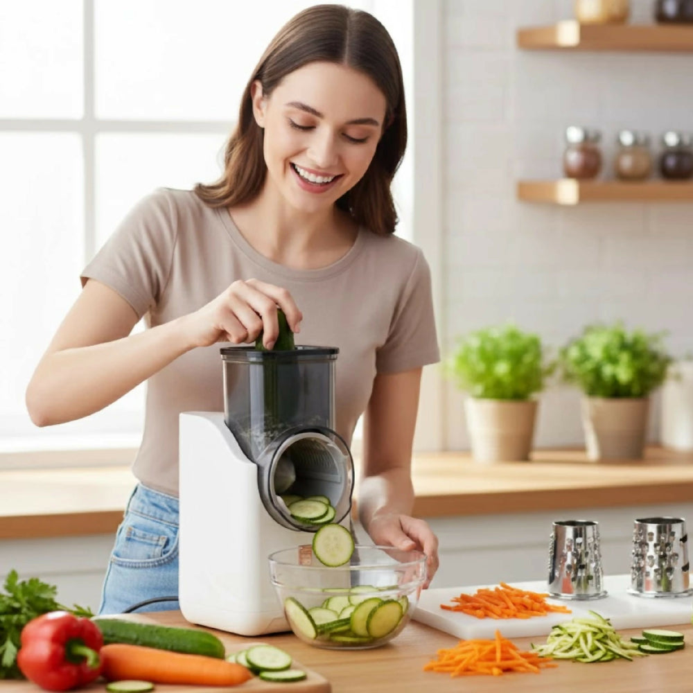 Picador Rallador De Verduras Eléctrico Multifuncional Con Cuchillas De Acero Inoxidable