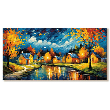 Lienzo Cuadro Atardeceres Otoño Estilo Pintura al óleo 118X55CM