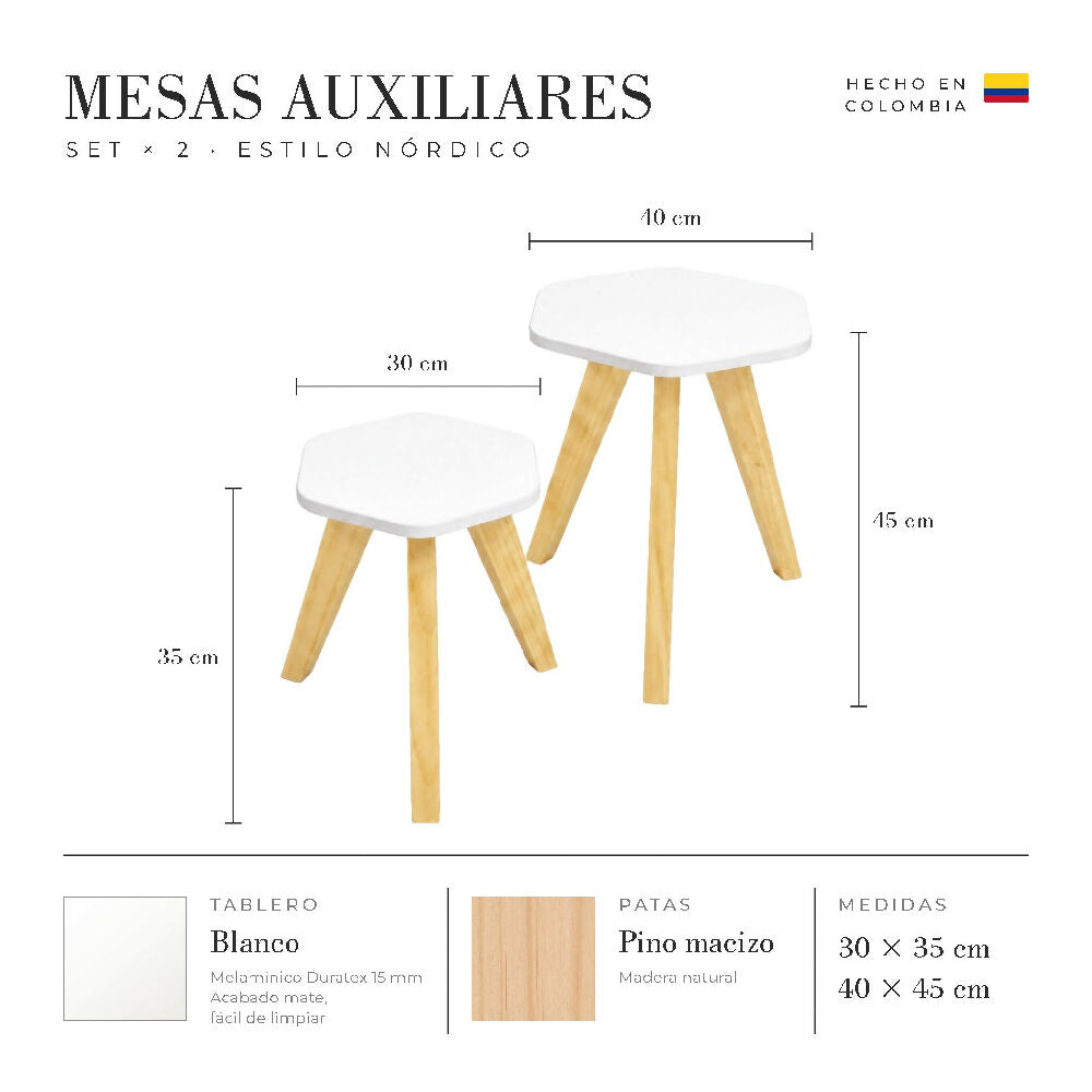 Mesa Auxiliar Nórdica Hexagonal - Set x 2 - Pequeña & Mediana
