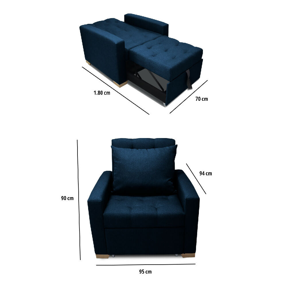Sofá Cama Unipersonal Sabathy Tela Lino 95X90X94Cm Azul Petroleo