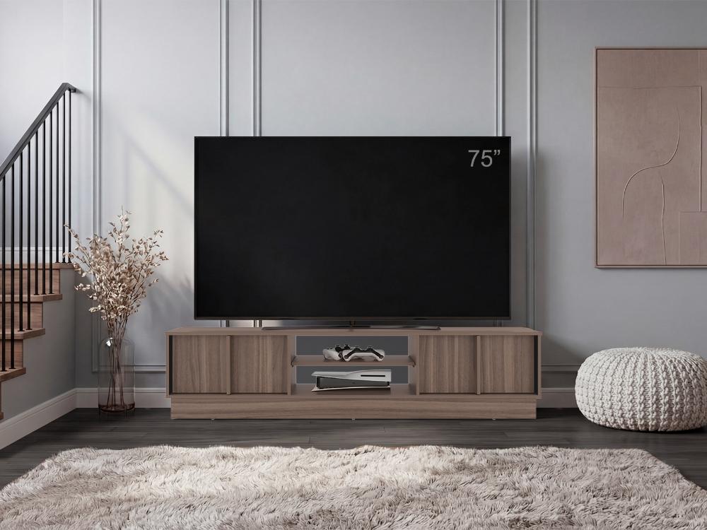 Mesa Para Tv Caobe, Avellana y Wengue, Para Televisor de Hasta 75 Pulgadas con cuatro puertas