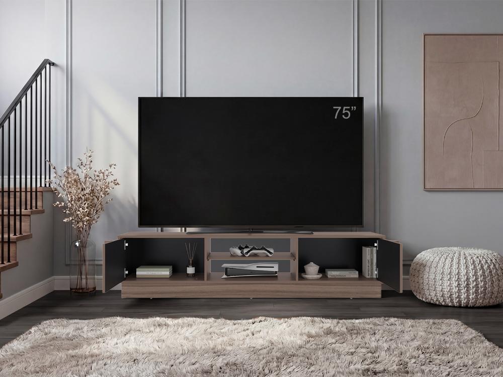 Mesa Para Tv Caobe, Avellana y Wengue, Para Televisor de Hasta 75 Pulgadas con cuatro puertas