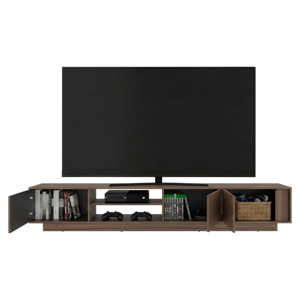 Mesa Para Tv Maldivas, Avellana y Wengue, Para Televisor de Hasta 100 Pulgadas con tres puertas