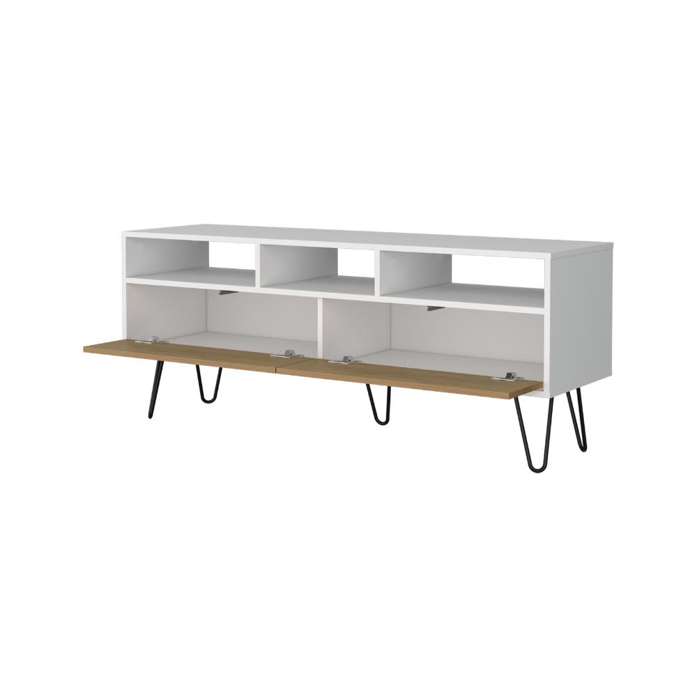 Mesa para TV Tory, Blanco y Fresno Europeo, con Espacio para Televisor de hasta 60 Pulgadas ZF