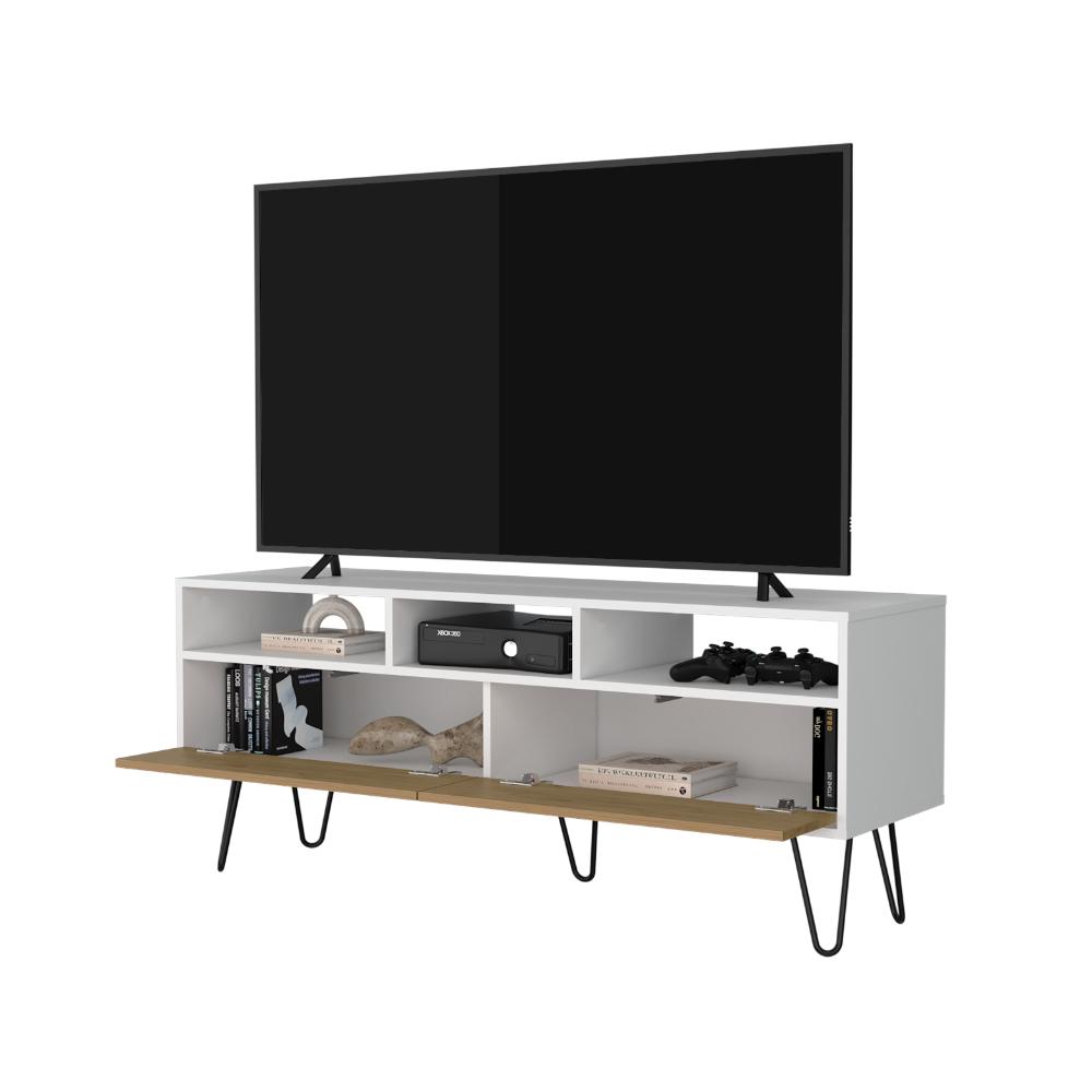 Mesa para TV Tory, Blanco y Fresno Europeo, con Espacio para Televisor de hasta 60 Pulgadas ZF