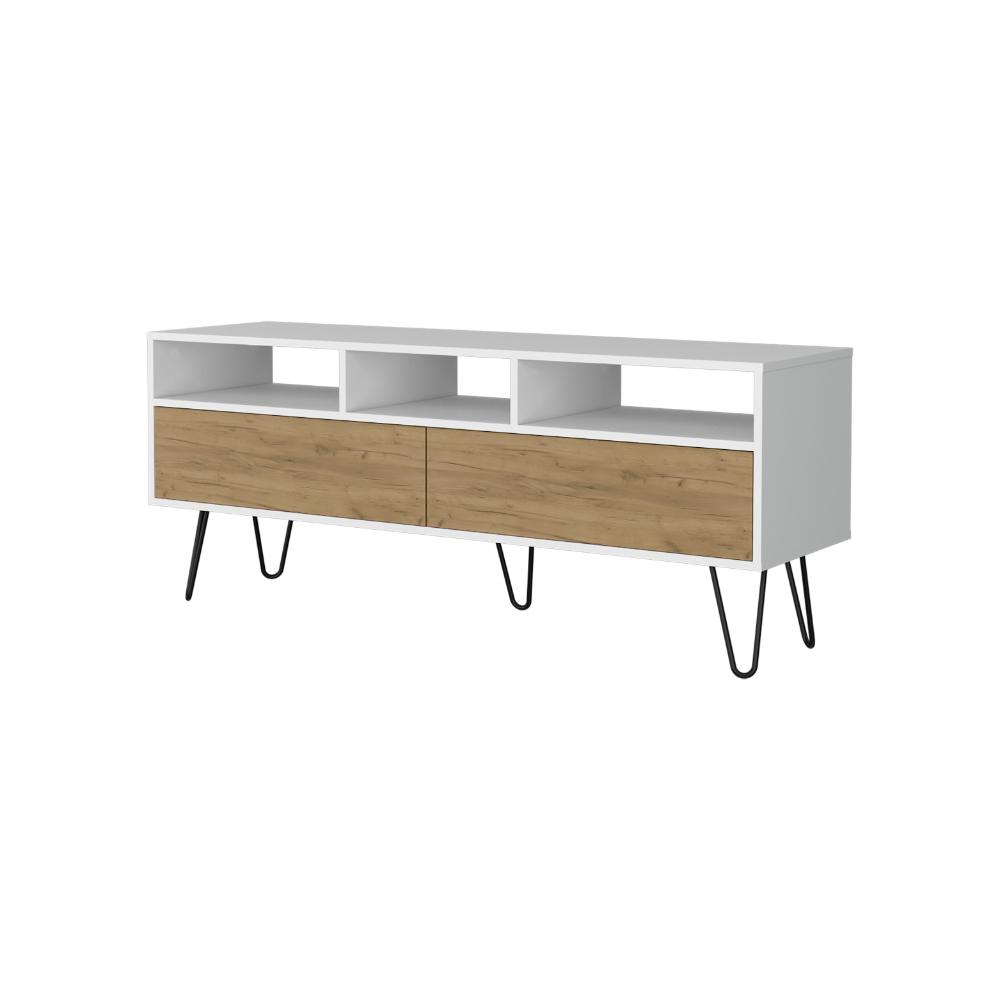 Mesa para TV Tory, Blanco y Fresno Europeo, con Espacio para Televisor de hasta 60 Pulgadas ZF