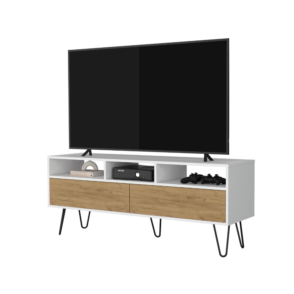 Mesa para TV Tory, Blanco y Fresno Europeo, con Espacio para Televisor de hasta 60 Pulgadas ZF