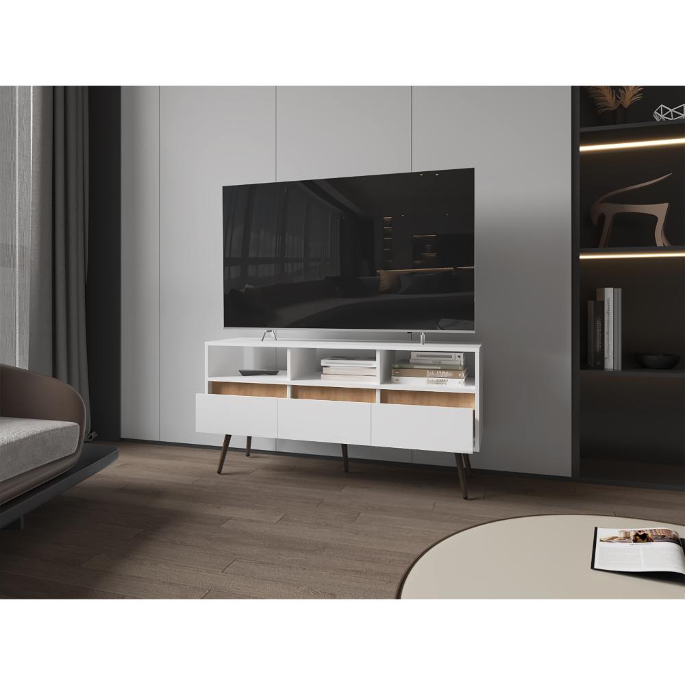 Mesa para TV Aranez, Blanco y Fresno Europeo, para TV Máximo 50" ZF