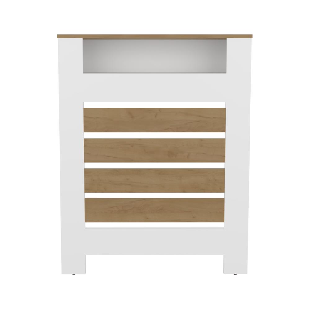 Cubierta para Radiador Mistral, Blanco Duqueza y Fresno Europeo, cuenta con espacio para colocar objetos decorativos ZF