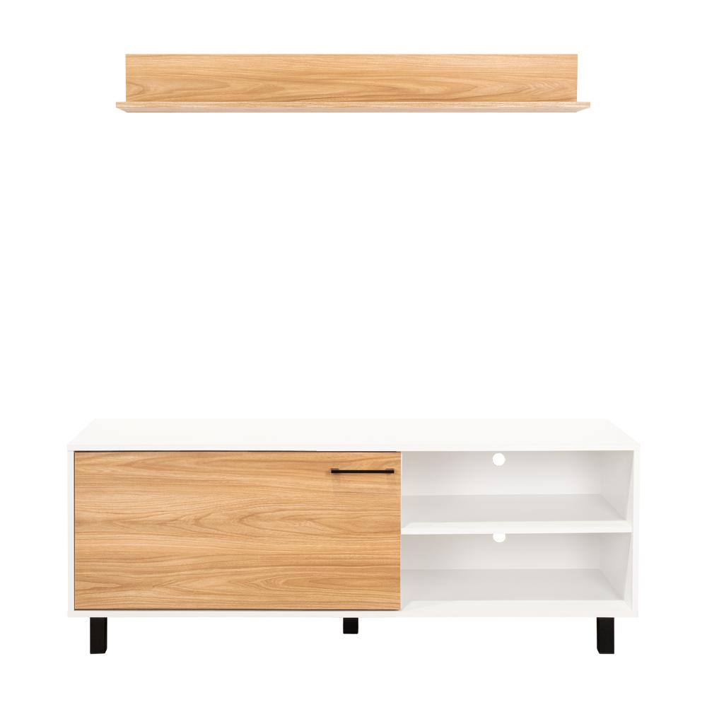 Mesa Para Tv Bryce, Blanco Duqueza y Fresno Europeo, Para Televisor Hasta 60 Pulgadas