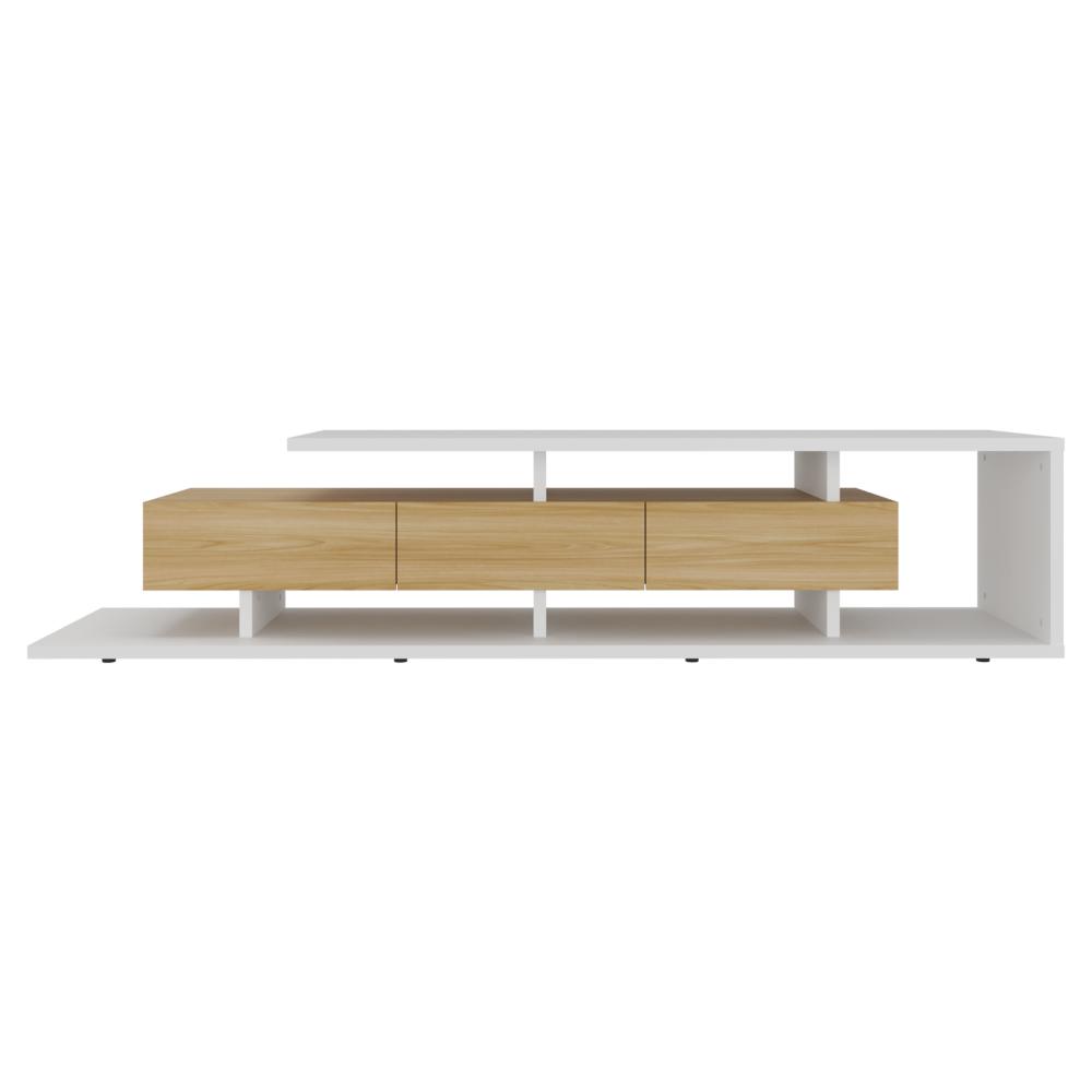 Mesa Para Tv Quito, Blanco Duqueza y Fresno Europeo, Para Televisor Hasta 65"