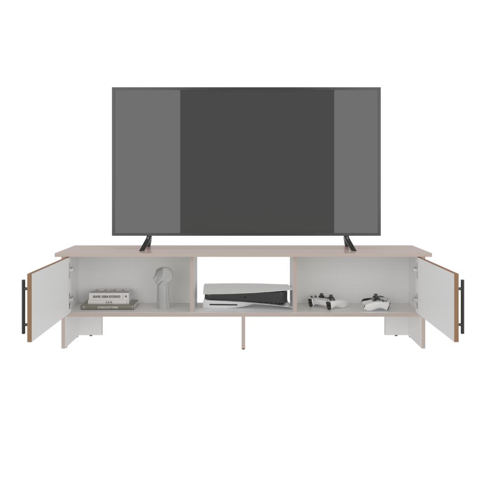 Mesa para TV Dago, Capri/Blanco y Fresno Europeo, para Televisor de hasta 65 Pulgadas con Dos Puertas