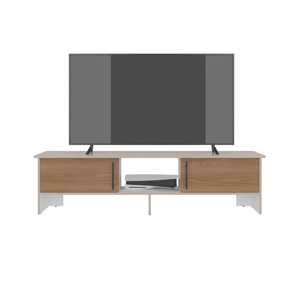 Mesa para TV Dago, Capri/Blanco y Fresno Europeo, para Televisor de hasta 65 Pulgadas con Dos Puertas