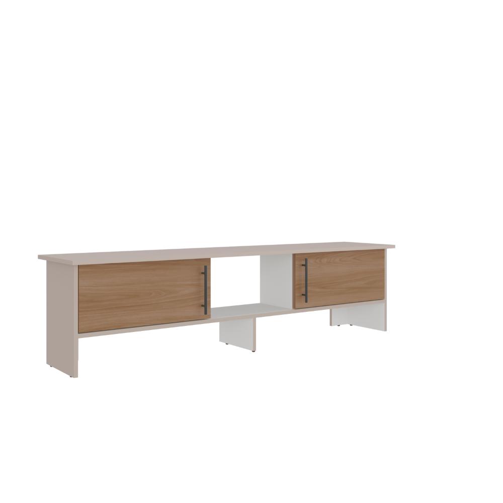 Mesa para TV Dago, Capri/Blanco y Fresno Europeo, para Televisor de hasta 65 Pulgadas con Dos Puertas