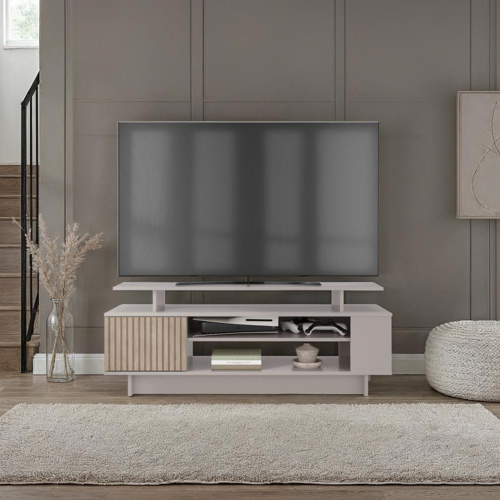 Mesa de TV Bowie, Capri + Dekowall y Roble Natural, para Televisor hasta 55 Pulgadas