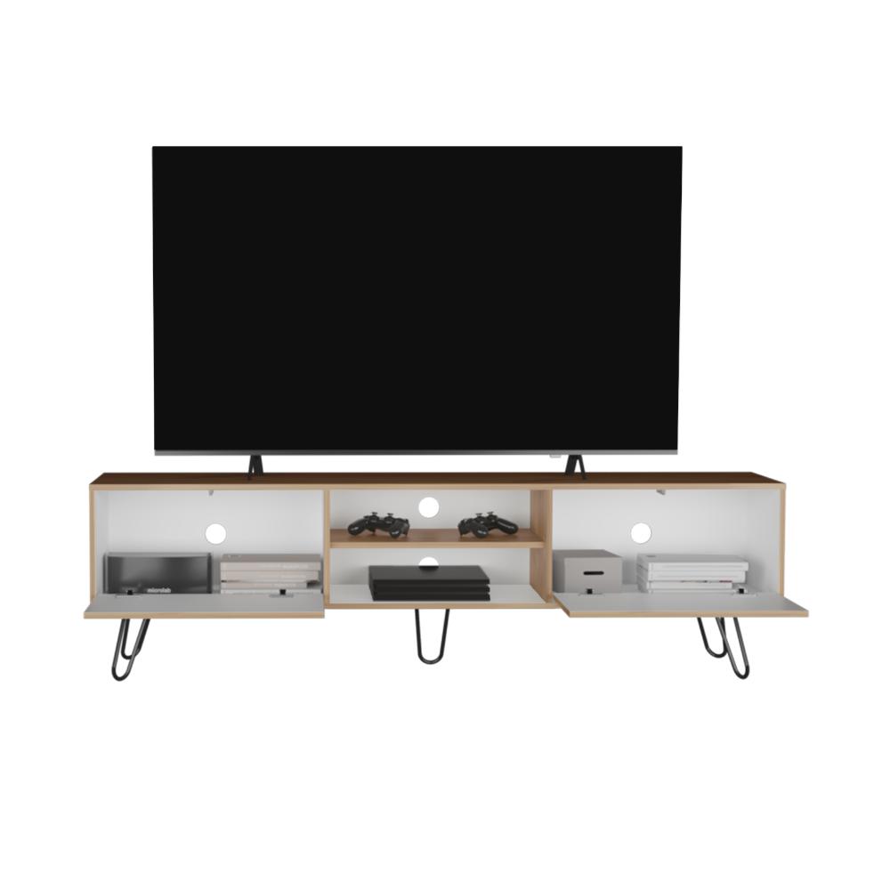 Mesa Para TV Paris, Café Claro y Blanco, Para Televisor de 80 Pulgadas