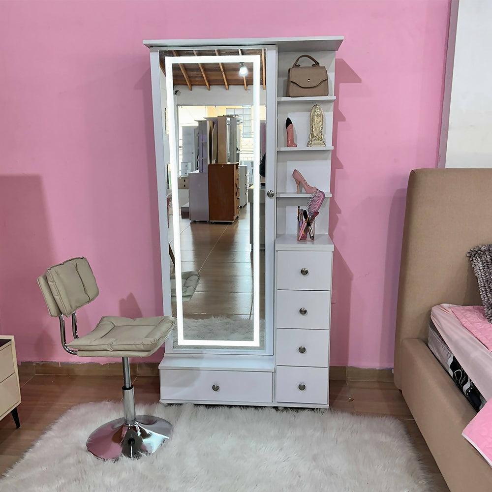 Vanity puerta abatible Blanco Espejo Led