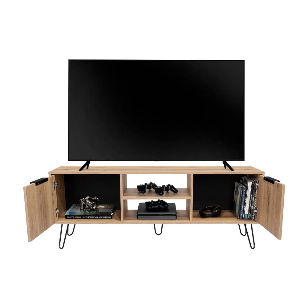 Mesa para TV Ali, Café Claro y Wengue, con Espacio para Televisor de 65 Pulgadas