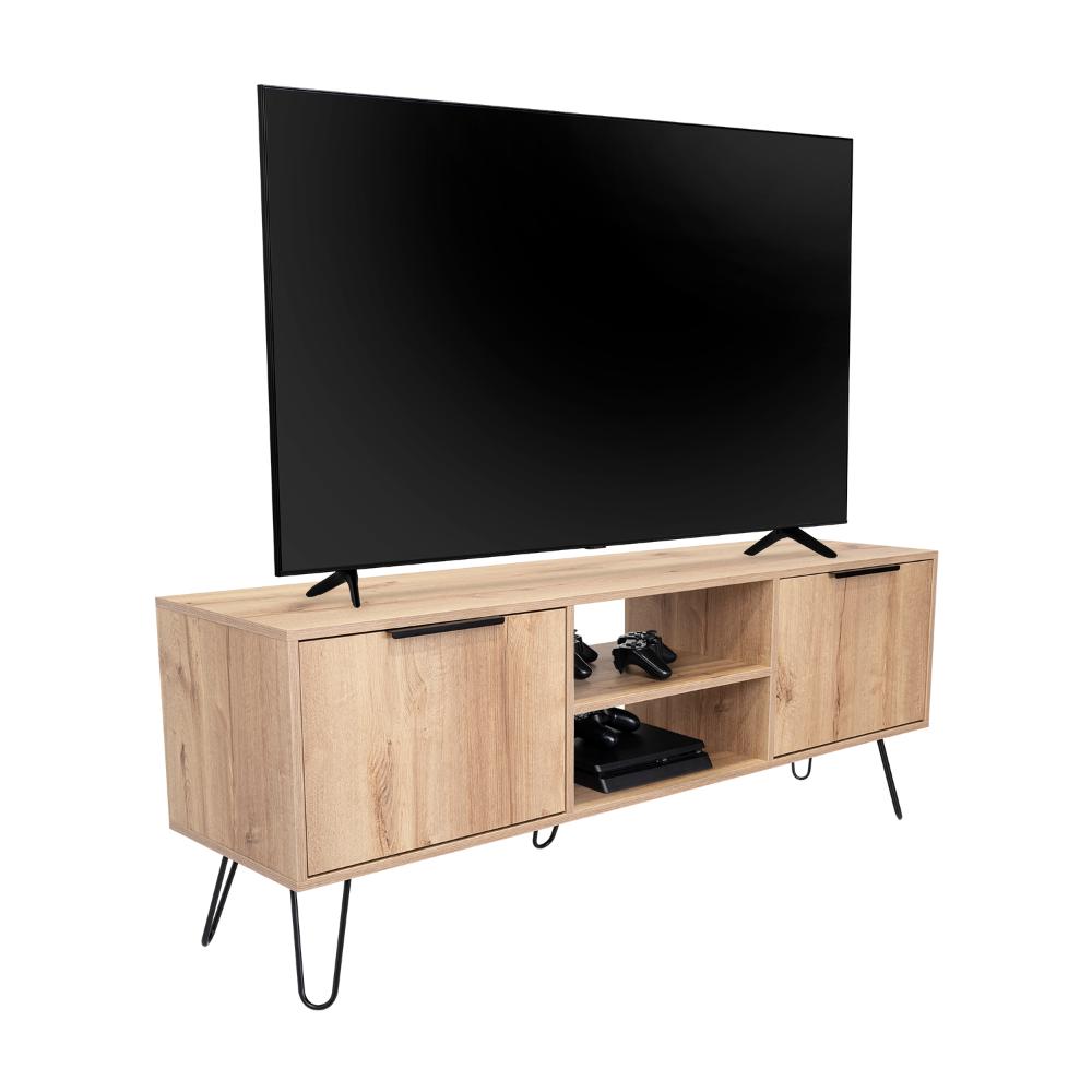 Mesa para TV Ali, Café Claro y Wengue, con Espacio para Televisor de 65 Pulgadas