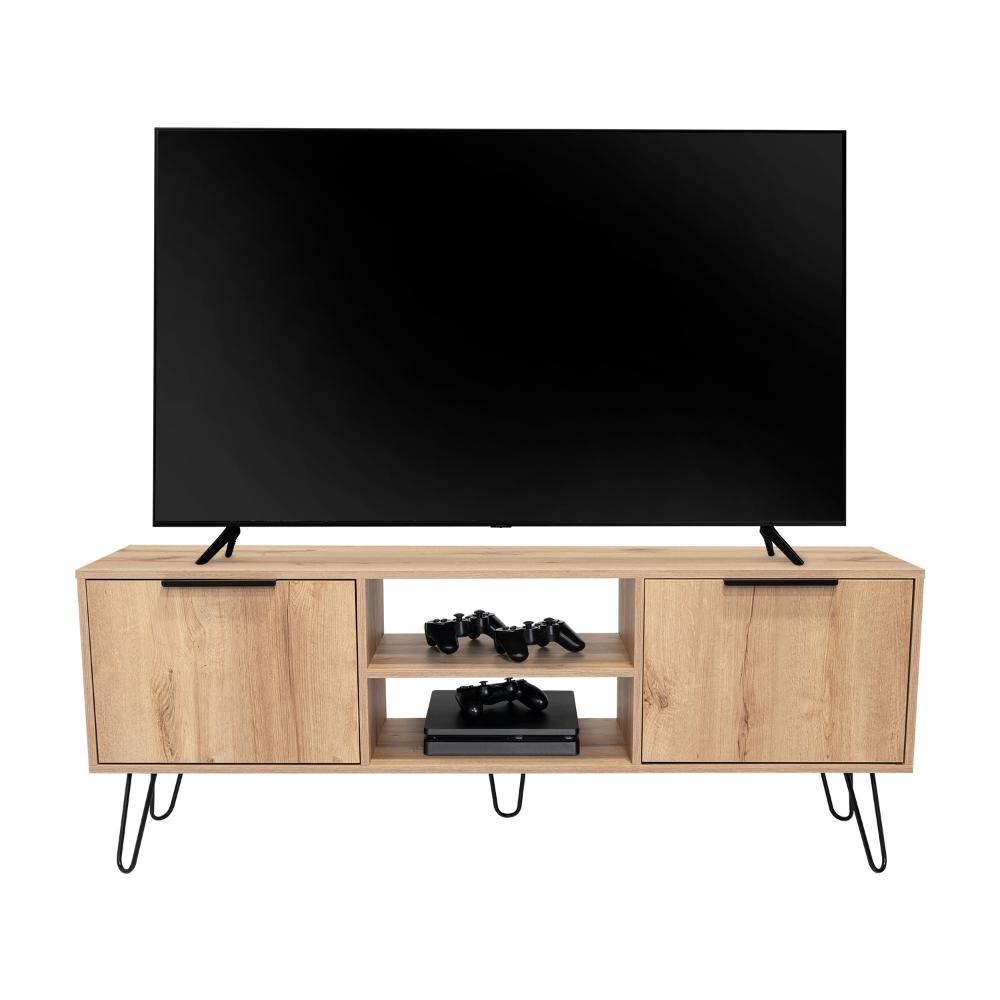 Mesa para TV Ali, Café Claro y Wengue, con Espacio para Televisor de 65 Pulgadas