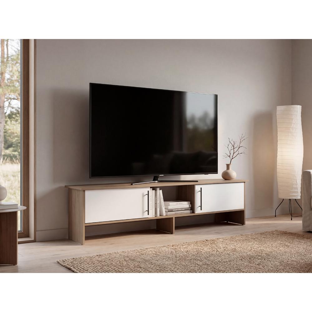 Mesa Para Tv Dago, Kronos Fresno y Kronos Blanco, Para Televisor de Hasta 65 Pulgadas con dos puertas ZF