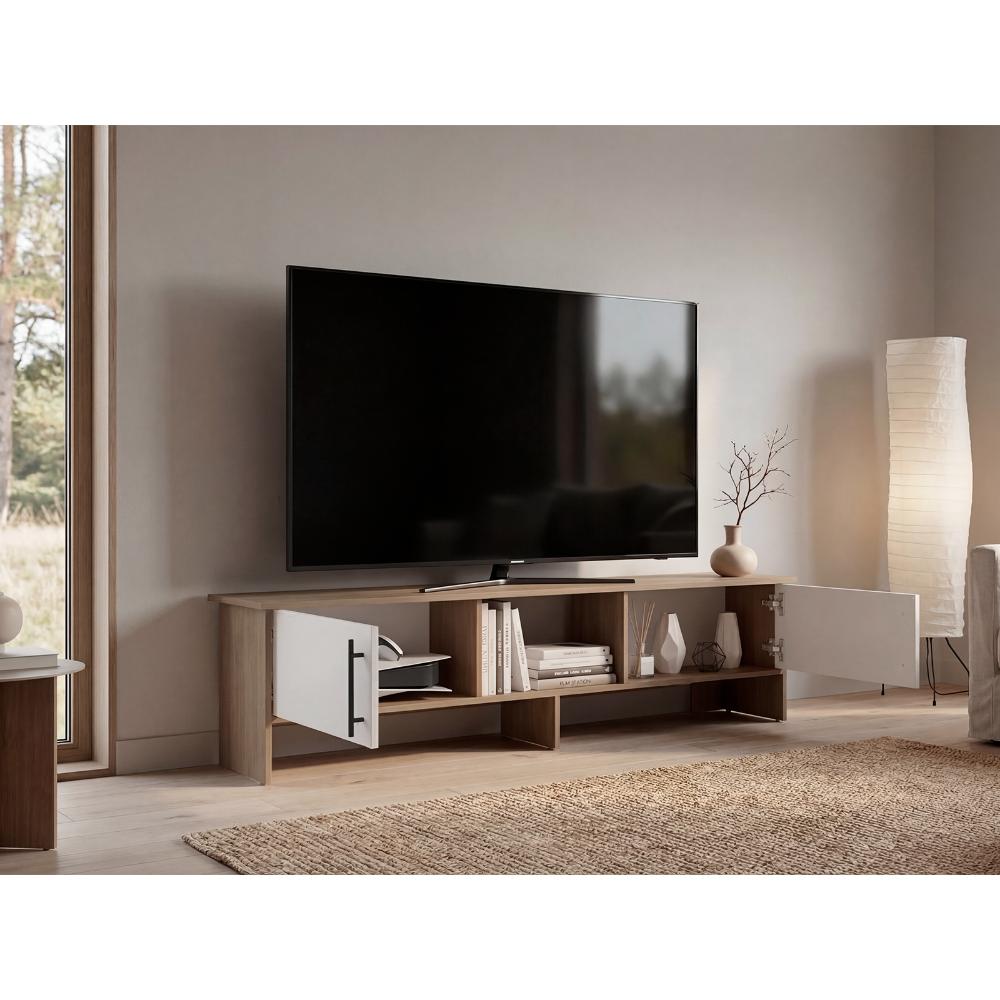 Mesa Para Tv Dago, Kronos Fresno y Kronos Blanco, Para Televisor de Hasta 65 Pulgadas con dos puertas ZF