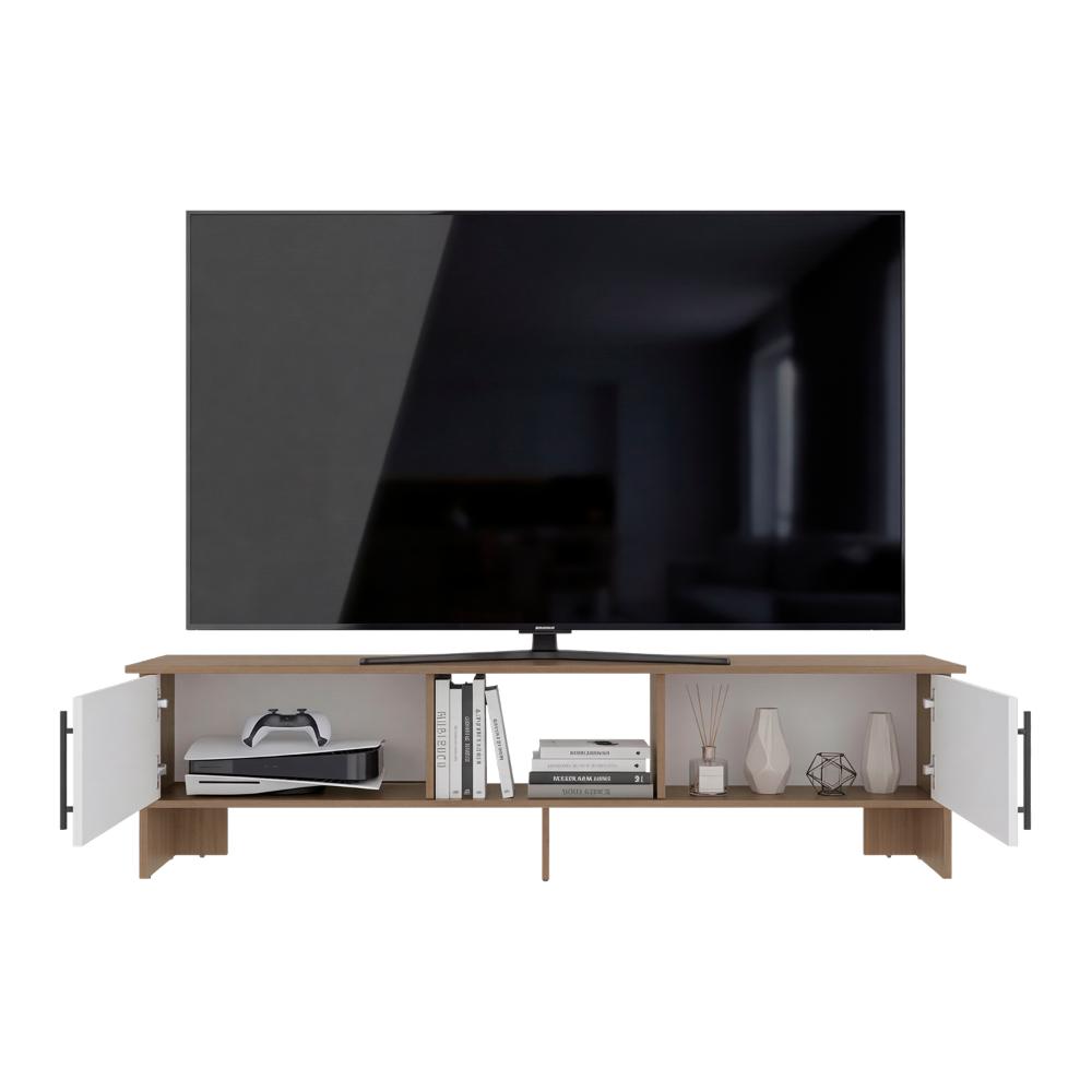 Mesa Para Tv Dago, Kronos Fresno y Kronos Blanco, Para Televisor de Hasta 65 Pulgadas con dos puertas ZF