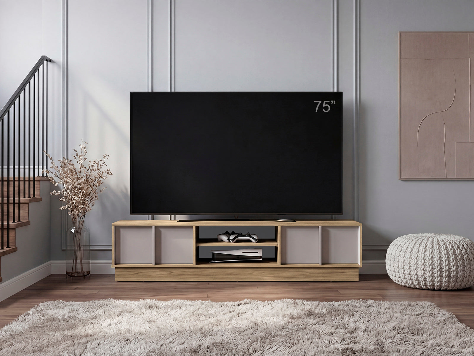 Mesa Para Tv Caobe, Fresno Europeo y Capri, Para Televisor de Hasta 75 Pulgadas con cuatro puertas