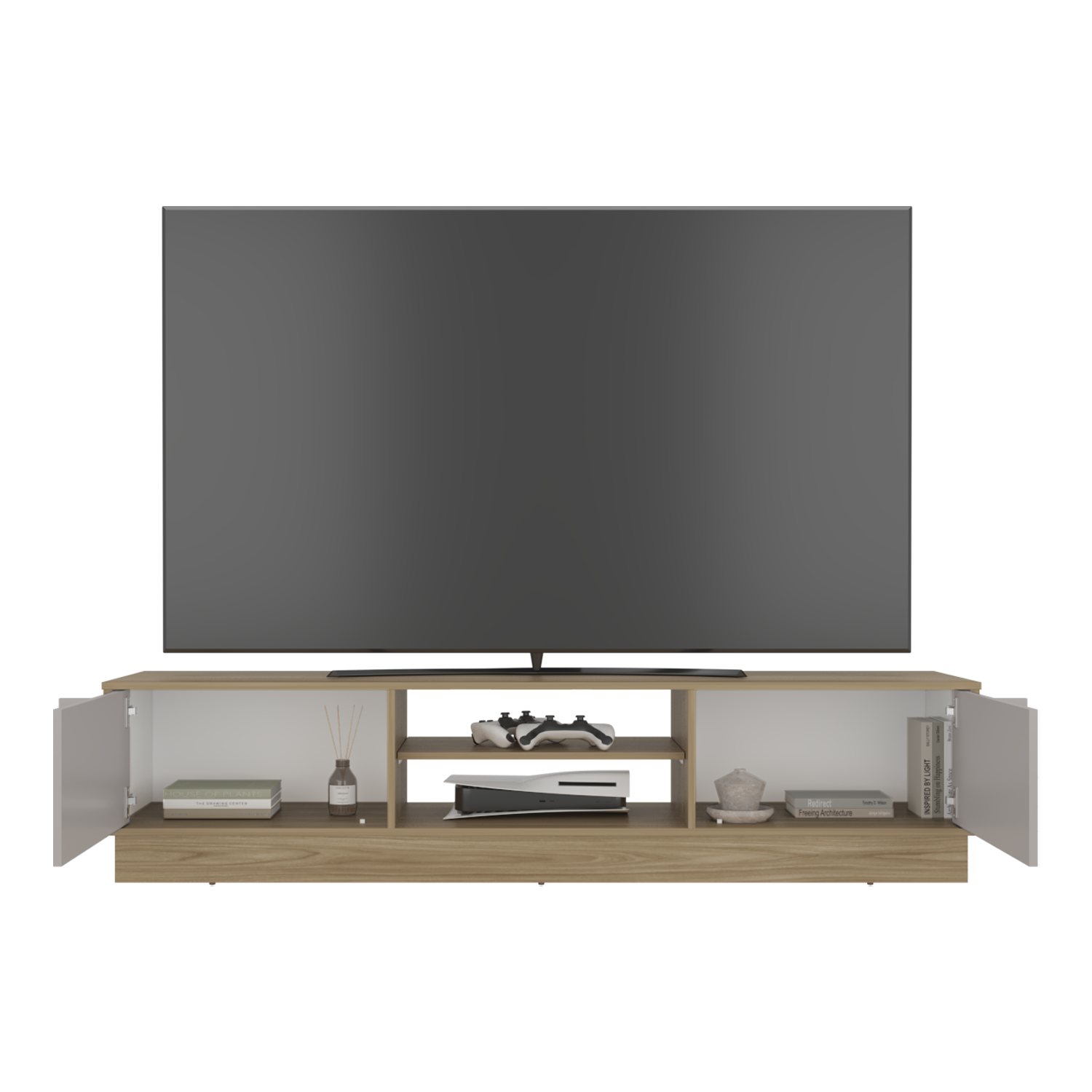 Mesa Para Tv Caobe, Fresno Europeo y Capri, Para Televisor de Hasta 75 Pulgadas con cuatro puertas