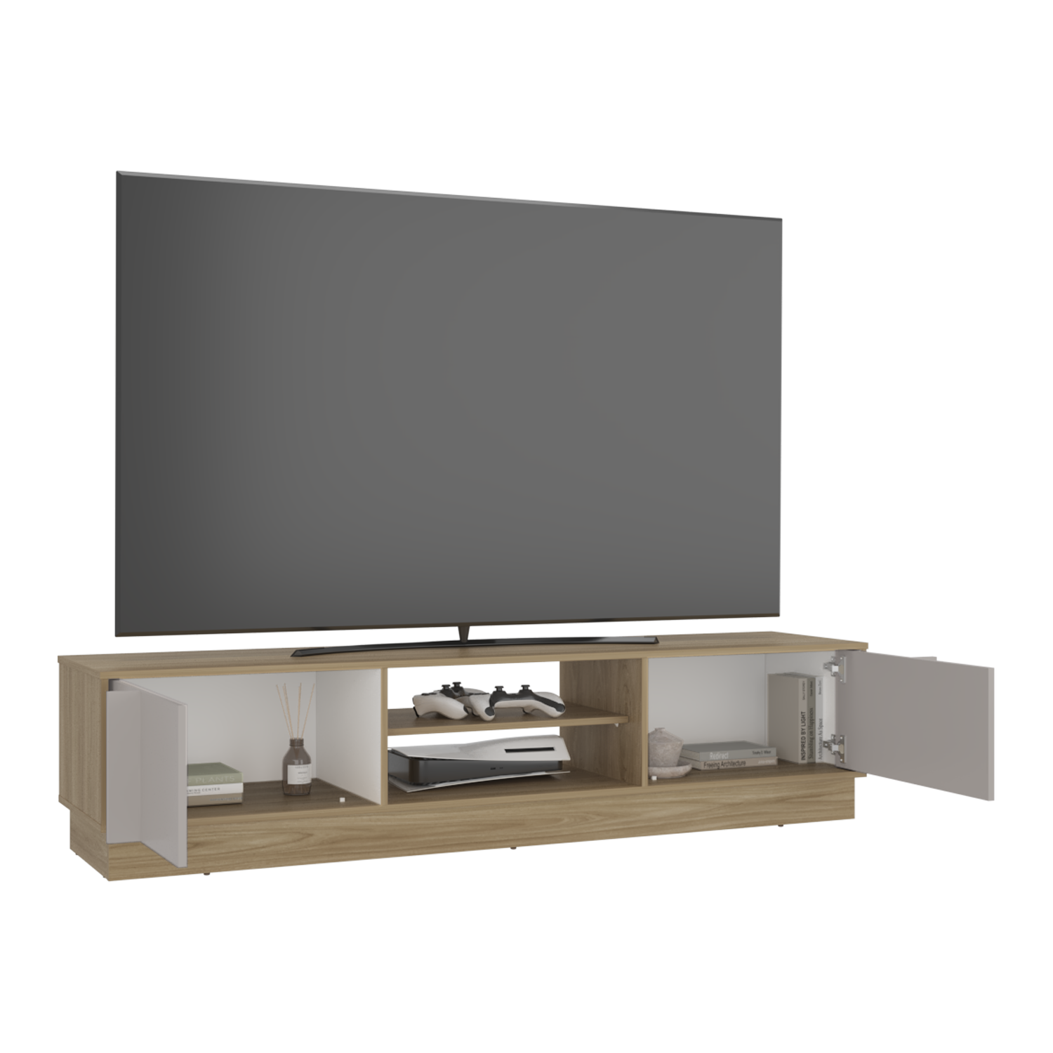 Mesa Para Tv Caobe, Fresno Europeo y Capri, Para Televisor de Hasta 75 Pulgadas con cuatro puertas