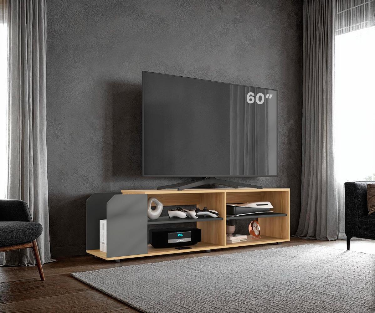 Mesa Para Tv Solene, Fresno Europeo y Plata Oscuro, Para Televisor Hasta 60 Pulgadas