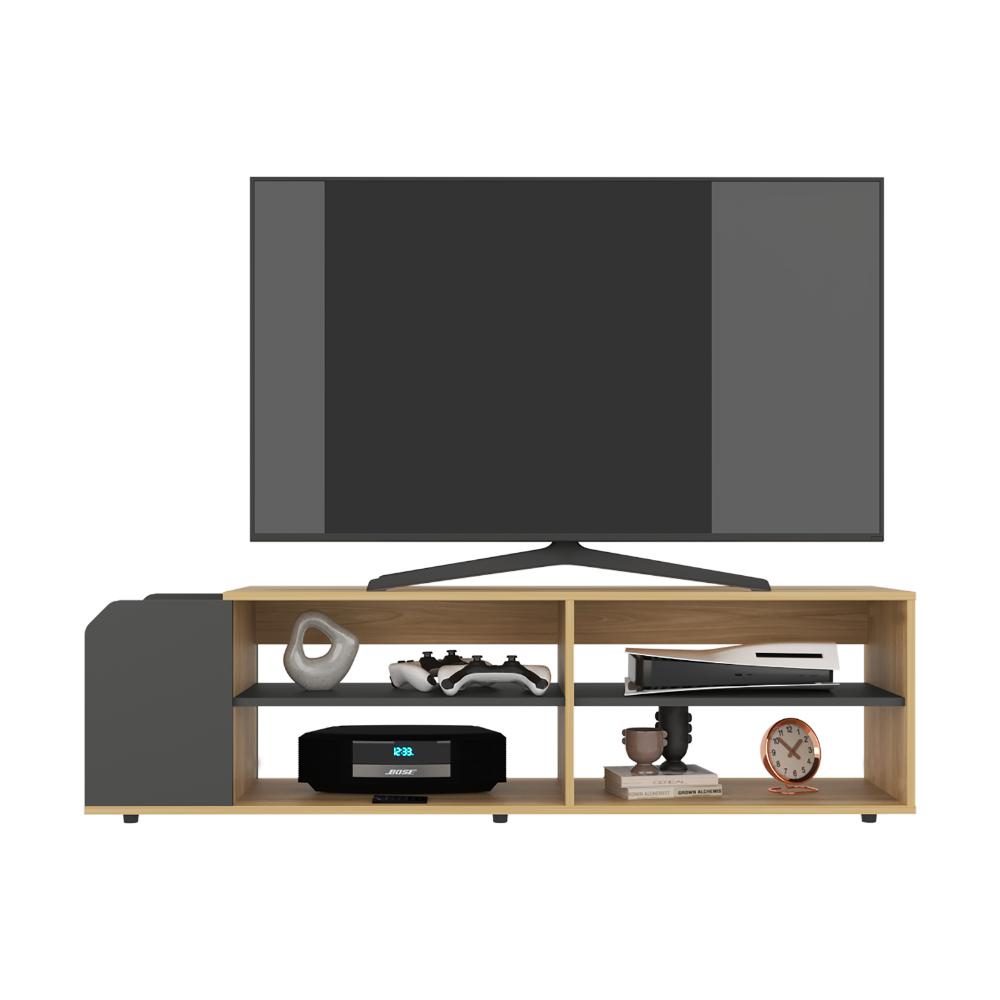 Mesa Para Tv Solene, Fresno Europeo y Plata Oscuro, Para Televisor Hasta 60 Pulgadas