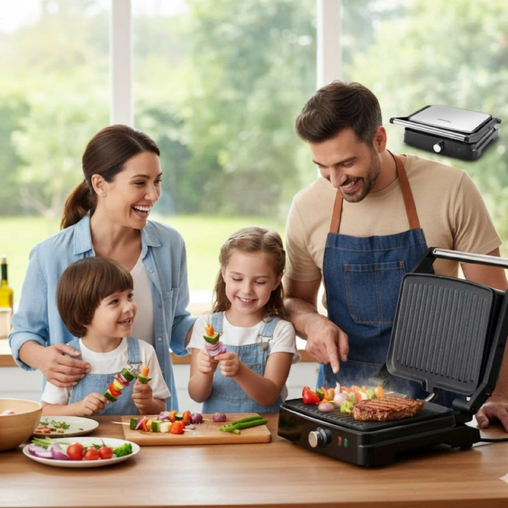 Parrilla Electrica Sokany Antiadherente SK-08103 De Acero Inoxidable Con Placas De Doble Cara