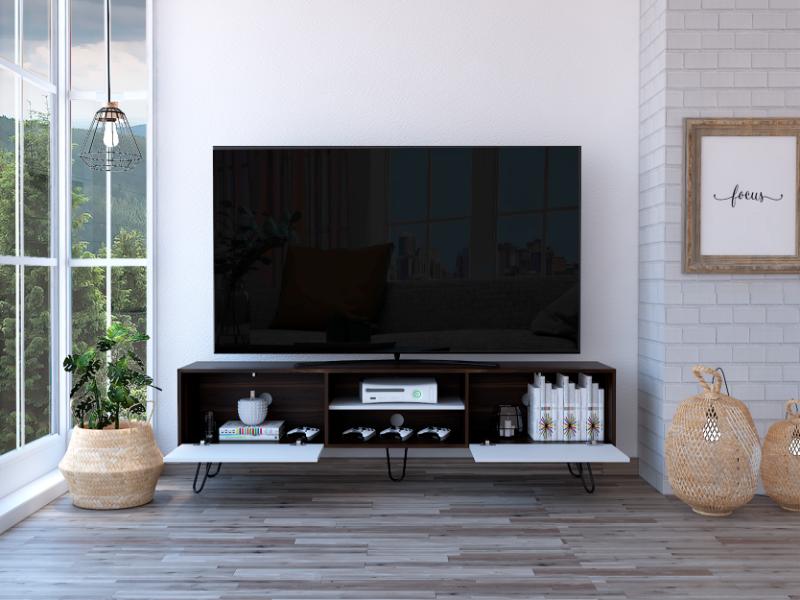 Mesa para TV Lara, Caoba y Blanco, para Televisor de 70 Pulgadas