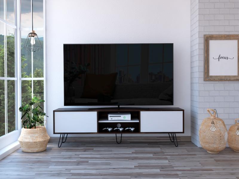 Mesa para TV Lara, Caoba y Blanco, para Televisor de 70 Pulgadas