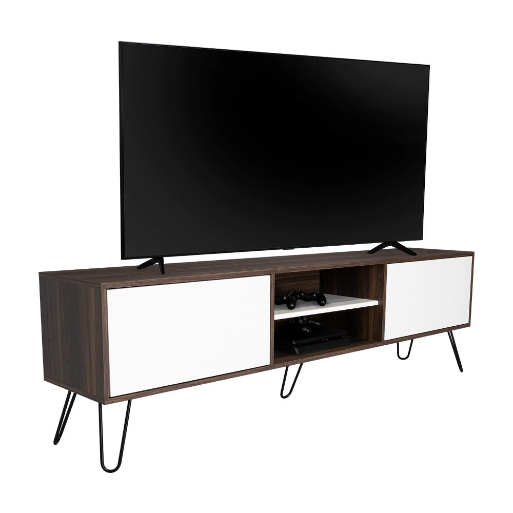 Mesa para TV Lara, Caoba y Blanco, para Televisor de 70 Pulgadas
