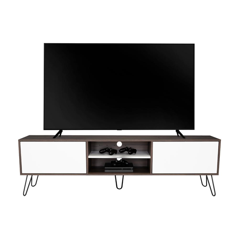 Mesa para TV Lara, Caoba y Blanco, para Televisor de 70 Pulgadas