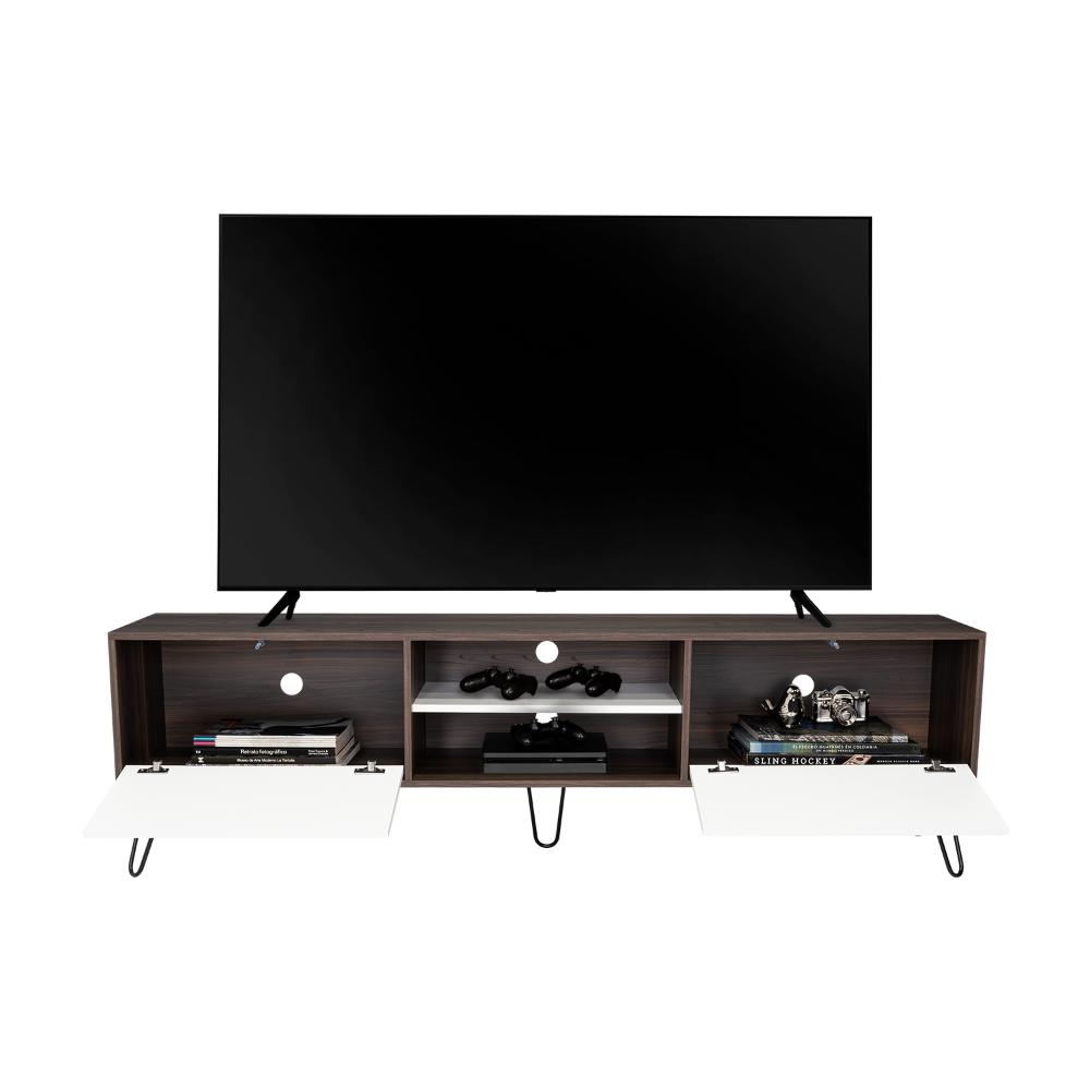 Mesa para TV Lara, Caoba y Blanco, para Televisor de 70 Pulgadas