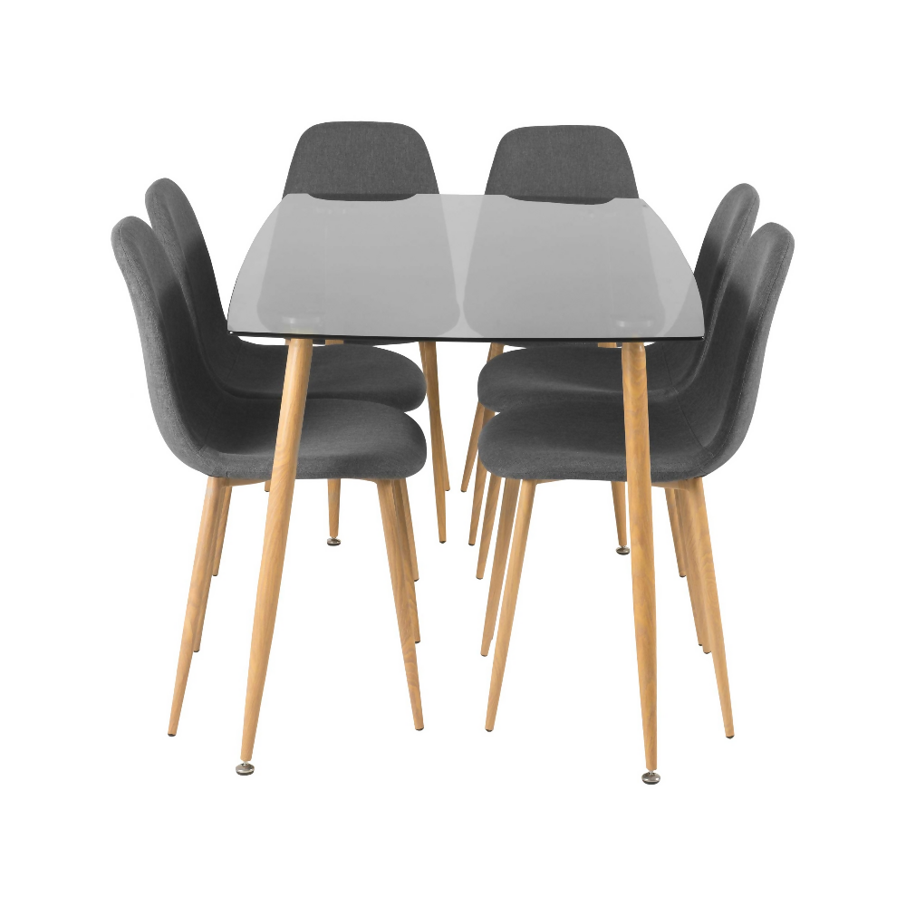 Juego de Comedor 6 Puestos Vidrio Oscuro Rudy Gris